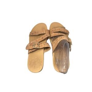 Vionic Rio Gold Cork Sandals Women’s 9 Orthotic Comfort Strappy Wedge Slide